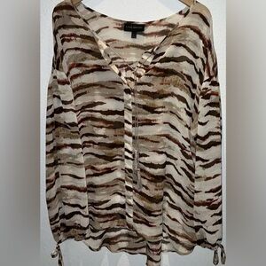 Lane Bryant 14 16 V-Neck Tied Long Sleeve Flowing Tie Neck String Blouse